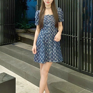 牛仔裙春夏薄款 新款 ABLE JEANS连衣裙女复古泡泡袖 女裙 连身裙短袖
