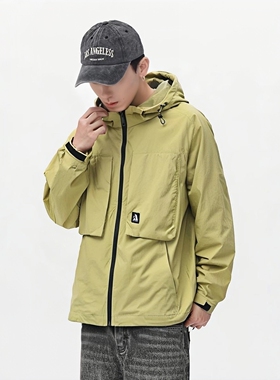 超值正品ABLE JEANS男春秋尼龙外套连帽工装防风夹克潮流青年上衣