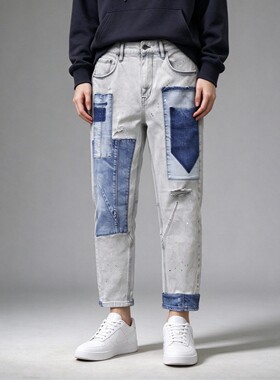 ABLEJEANS秋季结构乞丐风牛仔裤