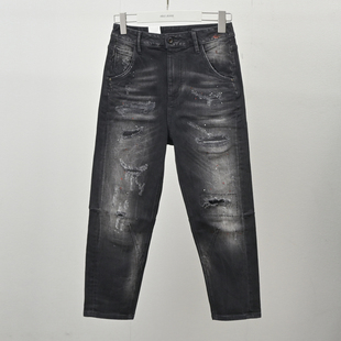 秋冬款ablejeans女牛仔裤高腰裤黑灰BF风妈咪裤水洗泼墨潮流显瘦