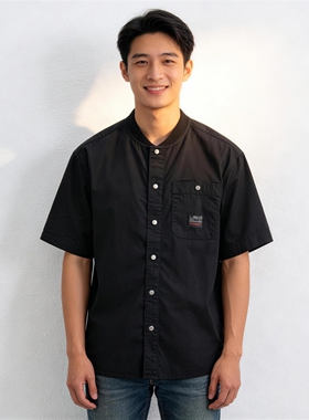 福利夏季薄款黑色男短袖衬衫ABLE JEANS纯棉休闲衬衣宽松潮流青年