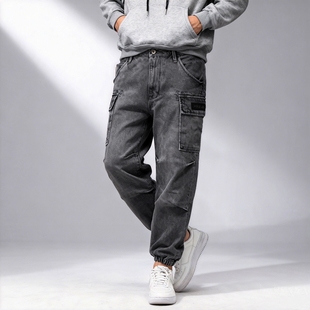 加厚牛仔裤子able jeans男裤冬季直筒工装裤CARGO束脚宽松多口袋