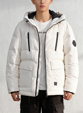 90白鸭绒棉质工装ABLE JEANS男羽绒服大码胖人连帽保暖男拉链外套