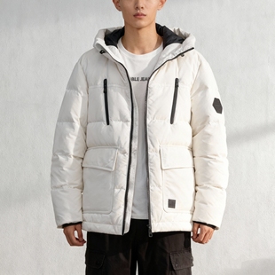 90白鸭绒棉质工装ABLE JEANS男羽绒服大码胖人连帽保暖男拉链外套