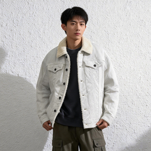 JEANS棉衣男 巨帅超划算秋冬白牛仔棉服仿羊羔绒夹克潮流休闲ABLE