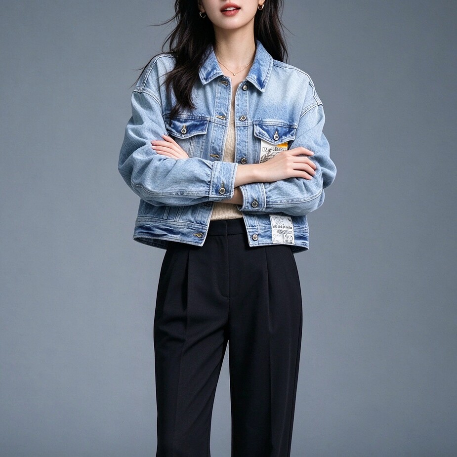 ABLEJEANS短款秋季宽松牛仔夹克