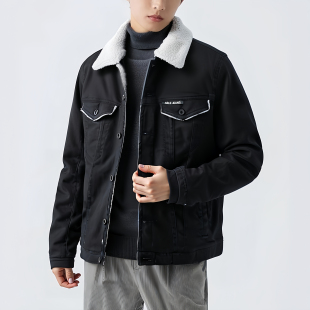 外套宽松范棉衣 JEANS男女冬季 柜价1299 羊羔绒黑色牛仔棉服ABLE