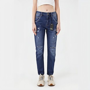 秋冬季 破洞裤 牛仔裤 JEANS专柜立体剪裁男朋友锥形长裤 潮 ABLE 女款