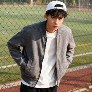 JEANS棒球夹克男外套黑灰牛仔针织休闲复古青年外套 ABLE 秋季 新品