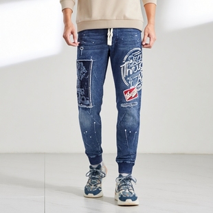 休闲裤 JEANS男士 牛仔裤 束脚卫裤 断码 泼墨水洗涂鸦休闲裤 福利ABLE