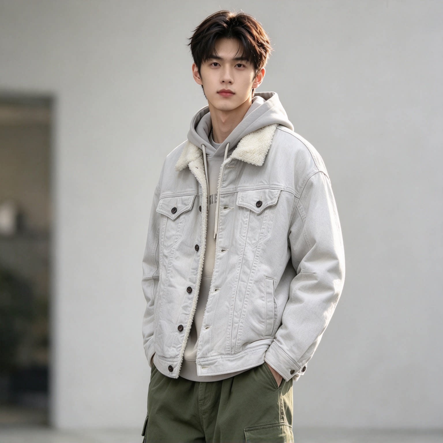 ABLEJEANS仿羊羔绒男士休闲棉服