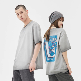 JEANS怪物大学纯棉t恤衫 体恤ABLE 脏洗宽松圆领休闲 短袖 中性款