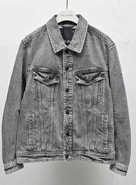 ABLE JEANS男上衣牛仔夹克休闲潮流美式宽松水洗浅灰翻领青年外套