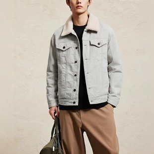男女秋冬白牛仔仿羊羔绒夹克复古潮流休闲上衣加绒ABLE JEANS棉服