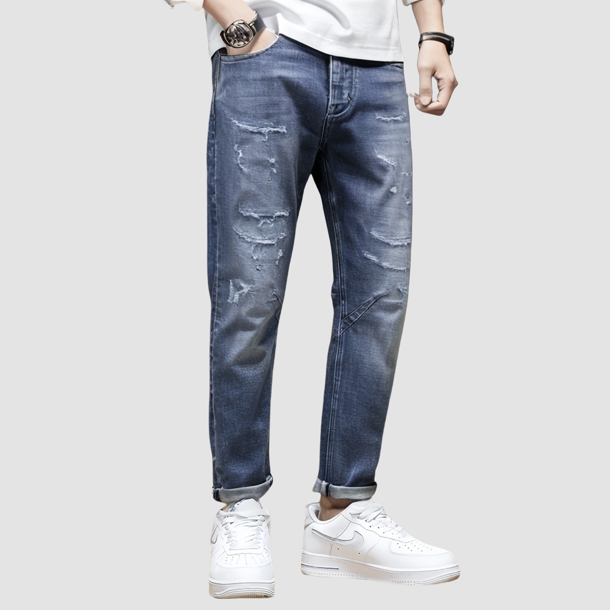 柜价799立体3D大V裤秋冬男牛仔裤