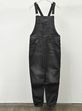 小黄人联名ABLE JEANS女士水洗黑色背带裤牛仔裤连身束脚长裤潮