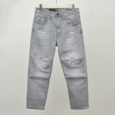 ABLE JEANS男款宽松锥形滑板裤重工水洗破洞潮流男直筒牛仔长裤