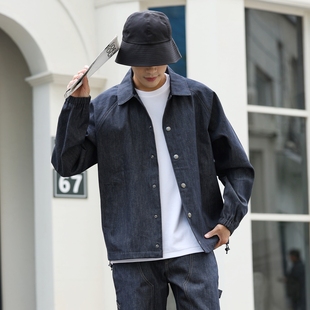 25美式 休闲男外套 教练夹克外套RE设计师男女翻领原色牛仔夹克春季