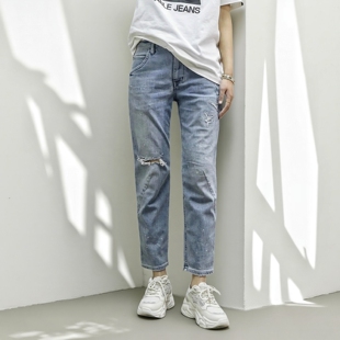 九分裤 薄款 锥形潮流破洞休闲夏季 JEANS男女牛仔裤 BOY男友裤 ABLE