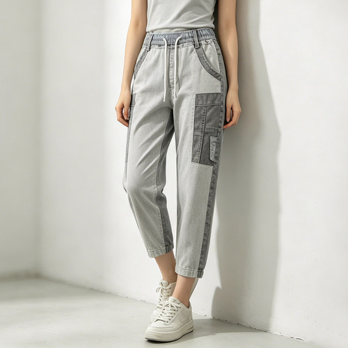 男女同款ABLE JEANS九分裤束脚裤春夏潮流水洗休闲运动牛仔裤收脚