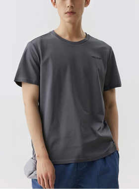 正品ABLE JEANS男短袖T恤深灰色圆领青年体恤衫纯棉潮流简约打底