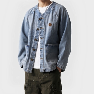 牛仔外套潮流个性 JEANS男女春季 无领牛仔夹克ABLE 新中式 国风
