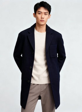 速抢羊毛大衣ABLE JEANS男西装上衣中长风衣冬季商务休闲毛呢外套