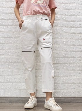 特价ABLE JEANS女裤白色工装裤春夏多袋9九分裤直筒裤潮流休闲裤
