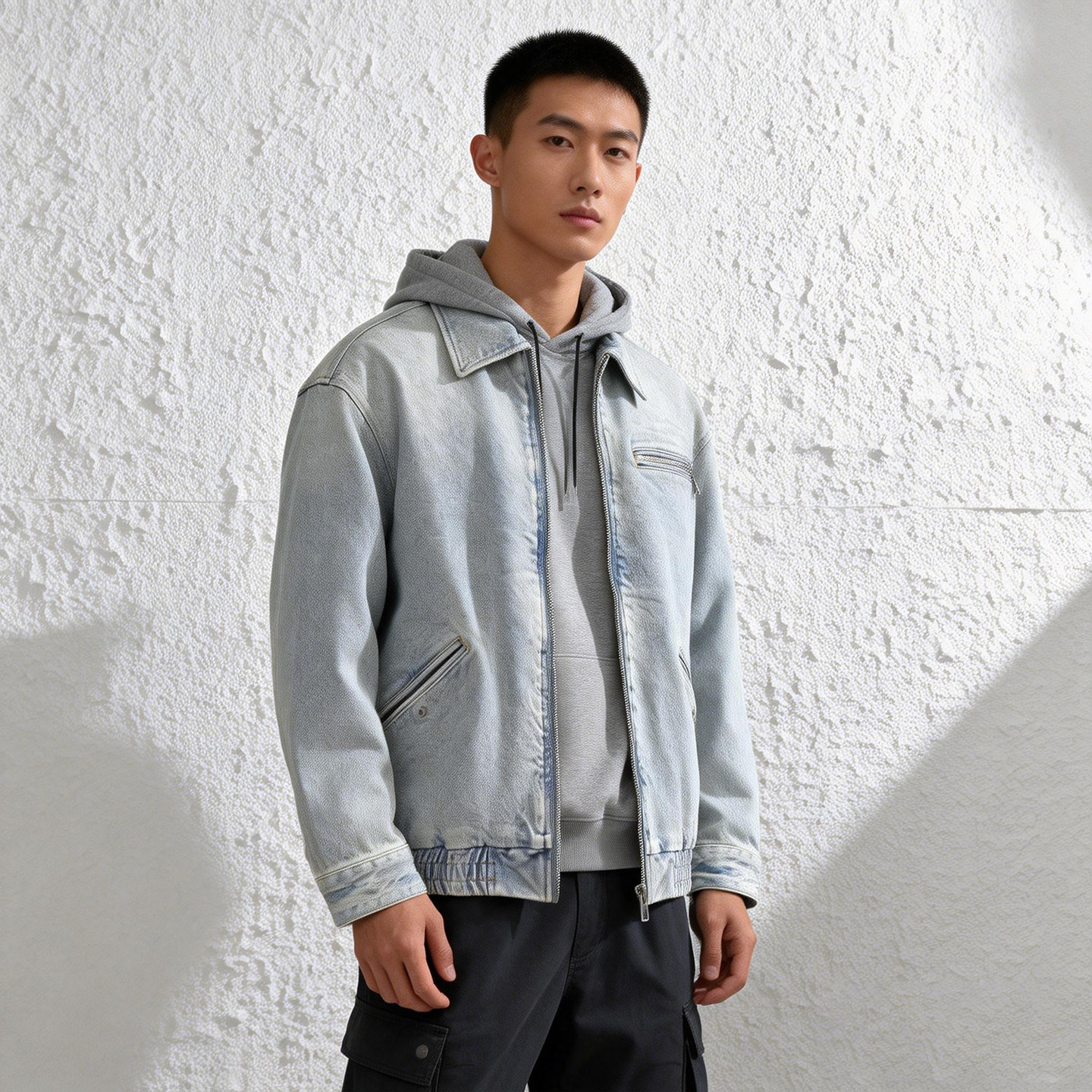 ABLEJEANS水洗牛仔夹克浅色外套