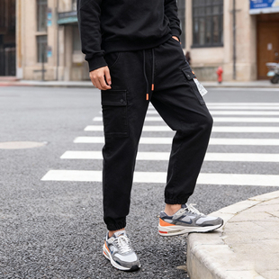 ABLE JEANS男女休闲裤 黑色松紧腰潮流束脚裤 秋季 裤 牛仔裤 小码 工装