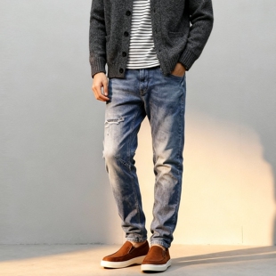 水洗潮流秋冬锥形裤 立体大V裤 子休闲长裤 长裤 ABLE JEANS男牛仔裤