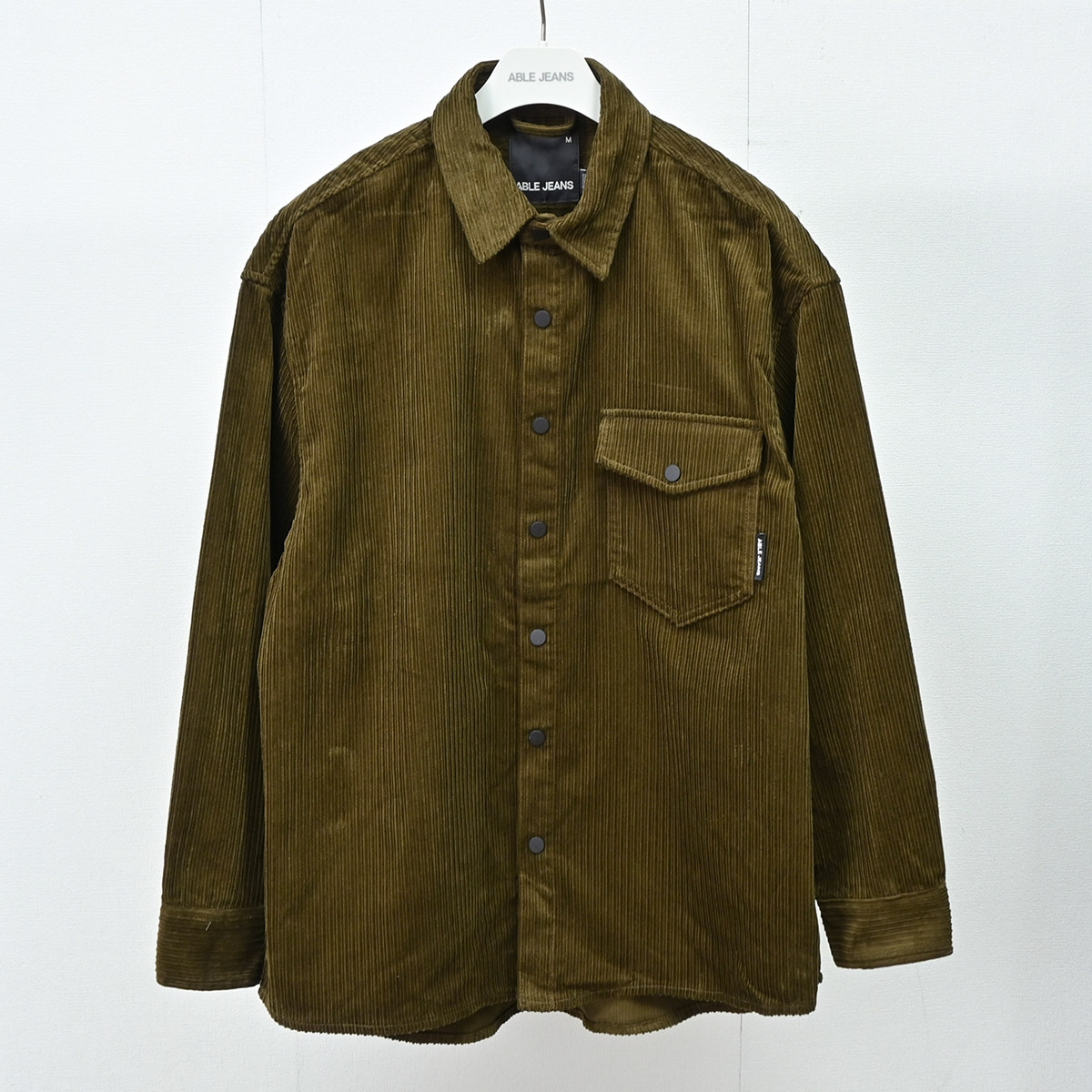 ABLE JEANS男女灯芯绒秋冬翻领衬衫日系复古休闲字母绣花衬衣外套