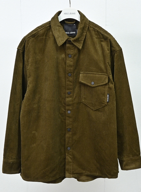 ABLE JEANS男女灯芯绒秋冬翻领衬衫日系复古休闲字母绣花衬衣外套