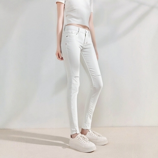 春夏薄款白色铅笔裤ABLE JEANS女裤破洞潮流紧身牛仔裤弹力提臀裤