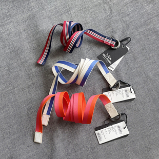 百搭帆布双环扣ABLE 风衣腰带简约拼色皮带 JEANS潮编织男女牛仔裤