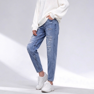 显瘦九分裤 男女牛仔裤 潮流水洗泼墨点潮流小脚裤 JEANS锥形裤 ABLE