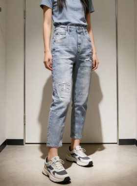 【专柜撤柜】高腰牛仔裤ABLE JEANS锥形裤女九分裤复古泼墨显瘦裤