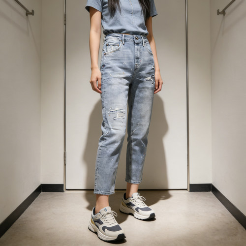 高腰锥形九分牛仔裤女显瘦复古