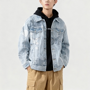潮流印花休闲装 牛仔夹克水洗宽松版 外套 jeans男女同款 草莓熊able