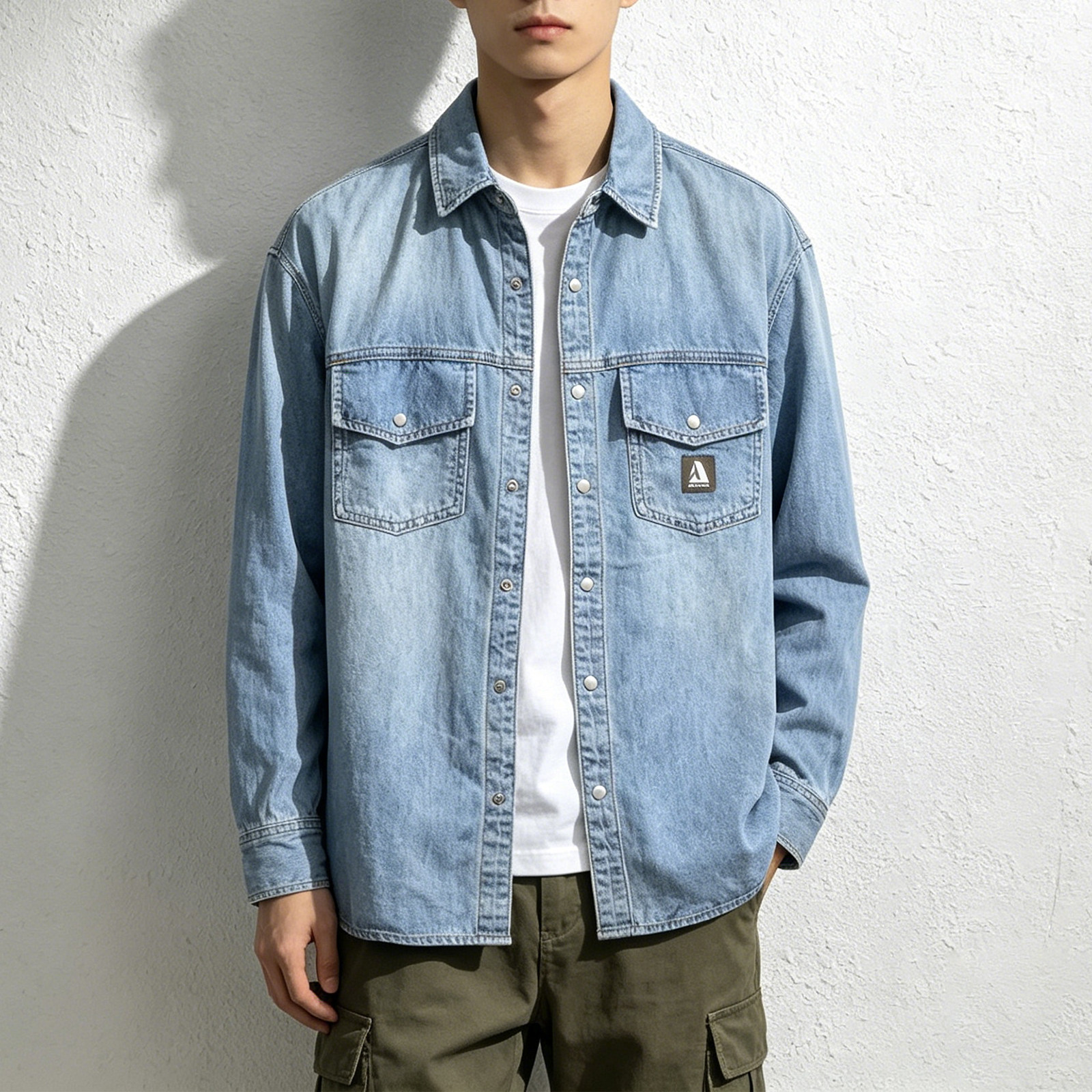 ABLEJEANS牛仔男士宽松长袖衬衫