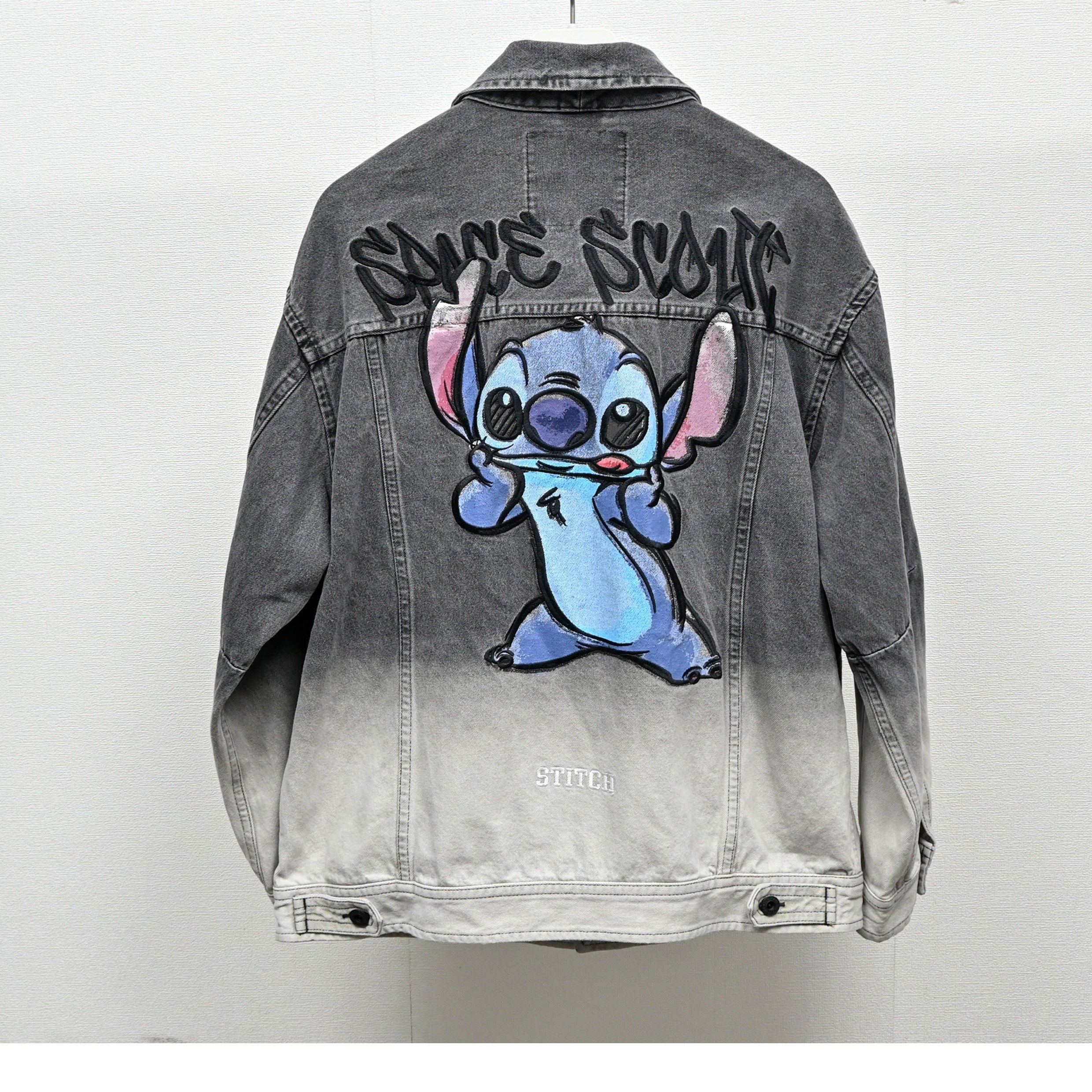 史迪奇渐变色水洗牛仔夹克男able jeans男女上衣翻领宽松潮流外套