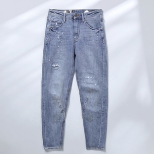 牛仔裤 九分裤 ABLE 中性休闲破洞潮流显瘦锥形裤 JEANS新款 男女同款