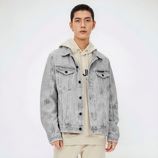 美式 新款 浅灰色休闲长袖 JEANS男女牛仔夹克秋季 风牛仔外套潮 ABLE