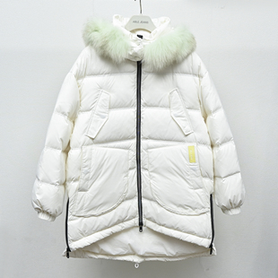 巨漂亮羽绒服韩版宽松ABLE JEANS女冬装厚外套连帽毛领白色羽绒衣