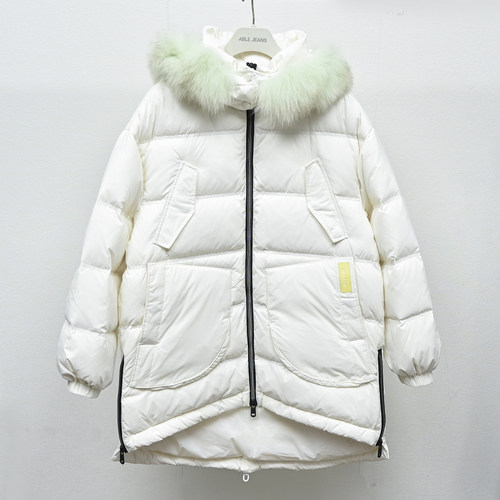 巨漂亮羽绒服韩版宽松ABLE JEANS女冬装厚外套连帽毛领白色羽绒衣
