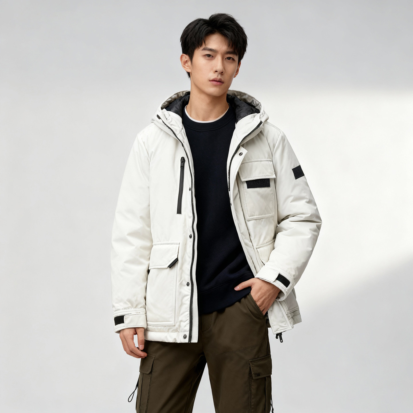 ABLE JEANS三防羽绒服男连帽户外工装多口袋白鸭绒青年潮流外套男,男装,羽绒服,淘宝优惠券,粉丝福利购,淘宝优惠卷