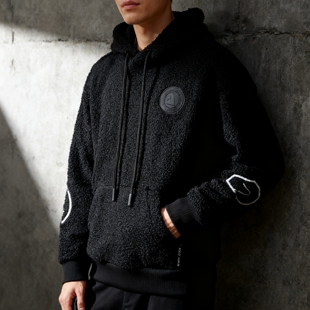泡芙羊羔绒卫衣新款 JEANS男女潮流宽松秋冬加绒连帽黑色上衣 ABLE