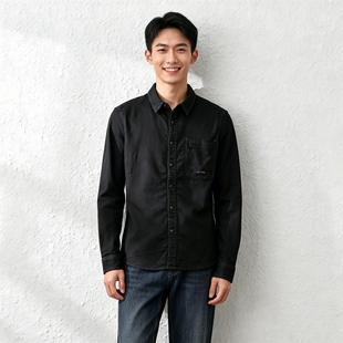 衬衣修身 ABLE 显瘦黑色 翻领衬休闲秋季 男长袖 JEANS新款 黑牛仔衬衫