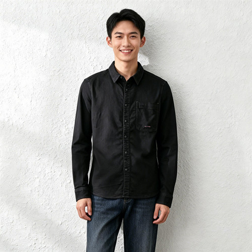 ABLEJEANS黑牛仔修身长袖衬衫