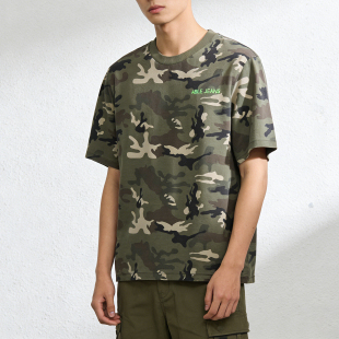 圆领纯棉夏季 孤品样衣ABLE 水洗迷彩印花体恤衫 男士 JEANS短袖